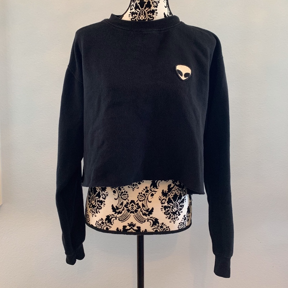 Brandy Melville Cropped Black Alien Sweatshirt